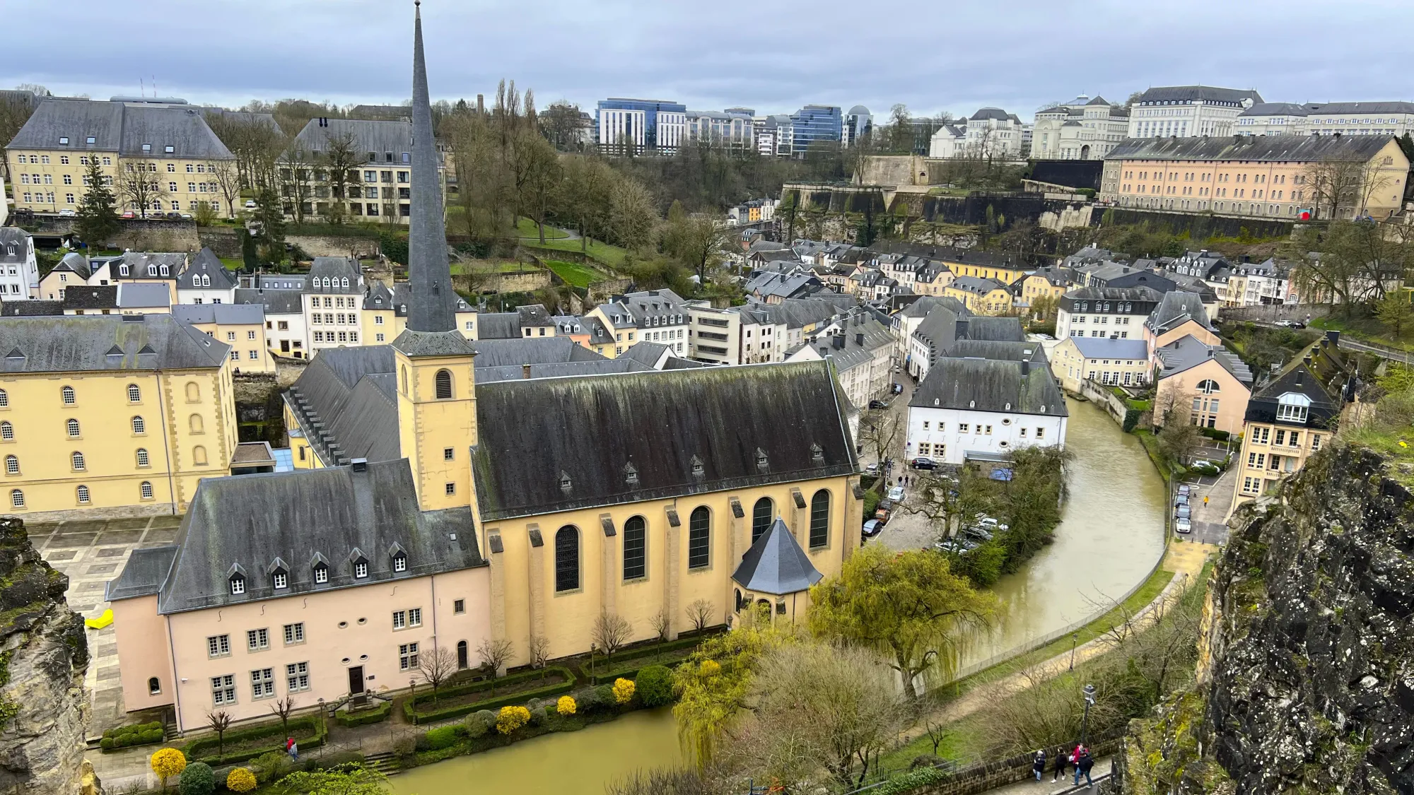 Overviewing pastel buildings in Luxembourg City